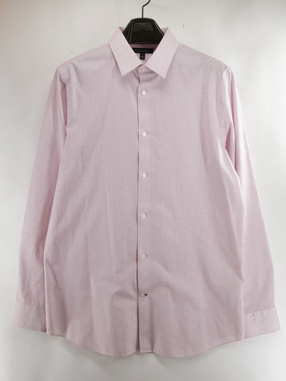 Banana Republic NWT Shirt Mens L Tall Large Standard Fit Pink Grid Check Dress